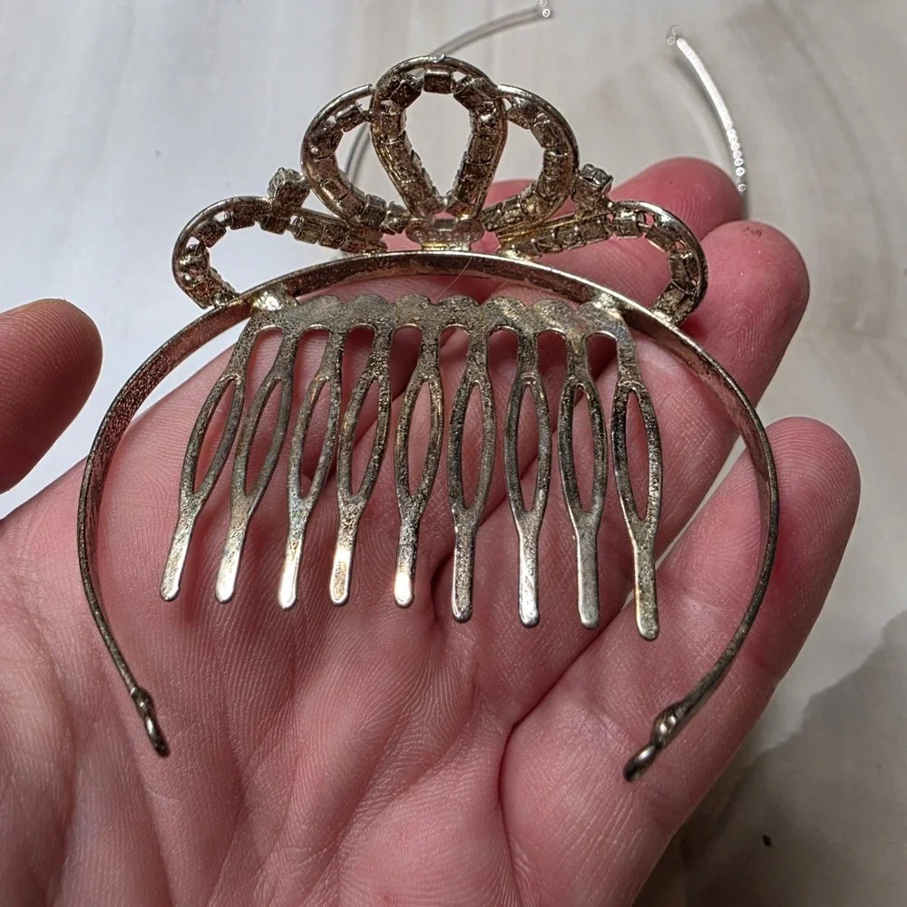 Princess Tiaras Pink Rhinestone Hair Comb and Heart Pearl Headband set of 2 H3